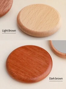 1 pieza Espejo de maquillaje redondo de madera, espejo portátil de bolso para mujeres, 2 opciones de color - Marrón - Ver 6