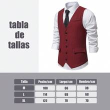 Chaleco De Traje Con Cuello En V Business Slim Fit Hombre - Rojo - Ver 2