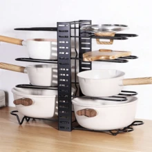 1pc Detachable Foldable Multi-tier Vertical Pot Lid Rack Iron Art Multifunctional Countertop Pot Stand Storage Shelf For Kitchen - Black - View 3