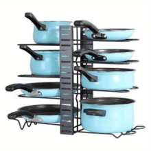1pc Detachable Foldable Multi-tier Vertical Pot Lid Rack Iron Art Multifunctional Countertop Pot Stand Storage Shelf For Kitchen - Black - View 4