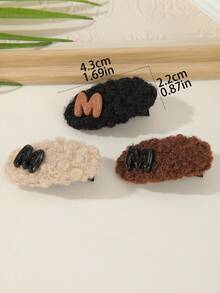 1 件裝女式泰迪毛皮髮夾,帶有字母 M,可愛優雅,適合學校和日常佩戴、派對和節日以及作為禮物