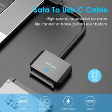 USB C To SATA III Hard Drive Adapter Cable, SATA To USB C 5Gbps Converter, External Hard Drive Connector For 2.5"/3.5" HDD/SSD Up To 18TB, Power Adapter Included - Black - View 2