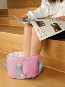 1 Túi Ngâm Chân Có Thể Gấp Gọn Di Động Có Tay Cầm Để Làm Móng Chân, Ngoài Trời Và Du Lịch, Màu Hồng - Hồng - Xem 3