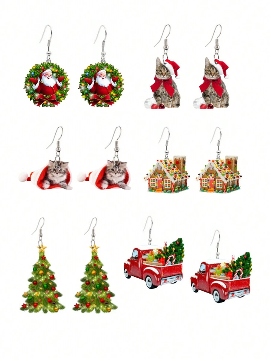 1對聖誕亞克力耳環,可愛的動物掛耳耳環,適用於女性,用作聖誕裝飾