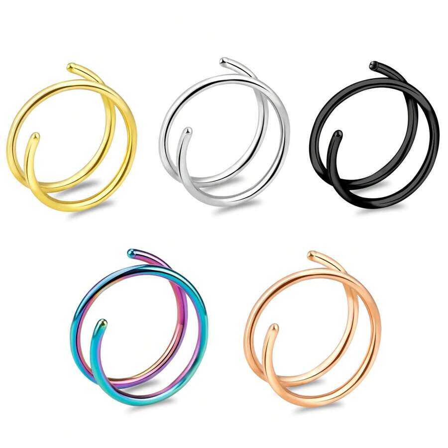 5 st. 20G Dubbel Ring Näsring För Singel Genomträngande Näsringar Ringar Dubbel Näsringar För kvinnor Spiral Näsring Ring För kvinnor Näspiercing Smycke - Stil 1 - Visa 1