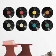 8 件/套黑膠唱片牆貼,復古背景牆貼花壁畫,客廳臥室家居裝飾,diy 音樂酒吧裝飾 - 彩色 - 查看 3