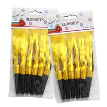 6 件裝黑棒和金流蘇吹龍哨子,創意兒童玩具和派對慶祝歡呼道具 - 金色 - 查看 6