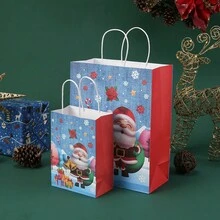 3 件聖誕禮物袋,附把手紙袋,蘋果糖袋,聖誕禮物包裝袋 - 藍色 - 查看 1