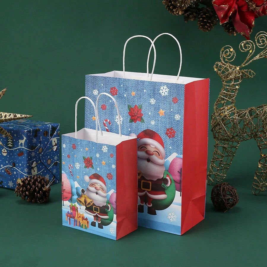 3 件聖誕禮物袋,附把手紙袋,蘋果糖袋,聖誕禮物包裝袋 - 藍色 - 查看 1