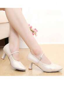 女式拉丁舞鞋 白色女士探戈爵士現代舞練習舞鞋 軟底5厘米高跟涼鞋35-42號 - 白色 - 查看 7