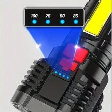 1pc Usb Rechargeable Flashlight With 5 Led Lights And Cob Side Light, 4 Lighting Modes, Four-Grid Charging Display, Suitable For Hiking, Fishing, Outdoor Camping - Silver - View 8