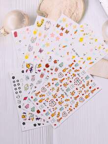 8入組可愛的卡通動物和花卉美甲貼紙