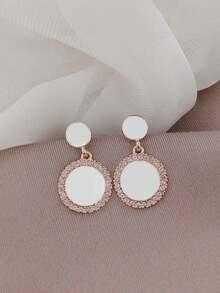1pair Circular Rhinestone Stud Earrings - White - View 2