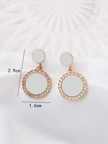 1pair Circular Rhinestone Stud Earrings - White - View 3