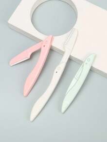 HJP MOKXIC 眉毛刮鬍刀和刮鬍刀,3 件裝透明盒裝不銹鋼折疊刮鬍刀,帶安全網,便攜式臉部除毛器,美容工具