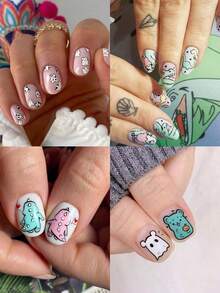 8入組可愛的卡通動物和花卉美甲貼紙