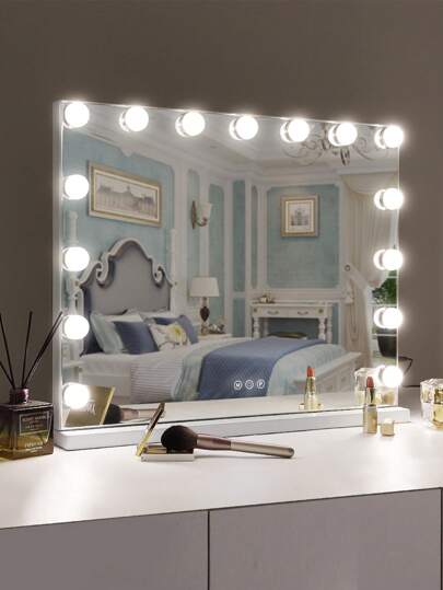 FENCHILIN Holly Wood Spiegel Lighting LED Type USB Charging Port 15 Dimmer Lights Verlichting Modes Make Up Wand Mounted Wit 58cmx48cm view 10