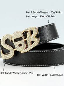 1pc Popular Hip Hop Diamond Decorated Belt Buckle With Sob Letters For Men, Fashionable Gift For Family And Friends - Gold - View 4