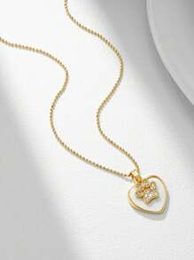 1pc Gold Plated Stainless Steel Chain Necklace With Rhinestone Embedded Paw Print And Heart Shaped Pendant. Suitable For Men And Women, Couples. Cute, Simple, Fashionable And Versatile Jewelry For Casual, Daily Wear, Office, Parties And Events. - Yellow Gold - View 2