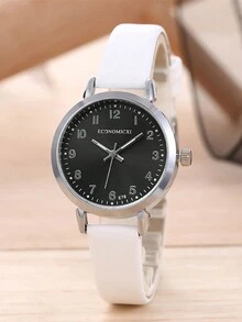 2 件套女式 PU 皮革表带时尚简约小表盘罗马数字表盘石英表和手链 - 白色 - 查看 4