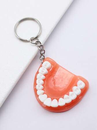 1 pieza Llavero con colgante con forma de dentadura, accesorio casual para coche, bolso, mochila escolar, estilo gótico y Y2K lindo
