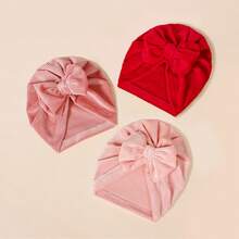 3入組寶寶兒童柔軟透氣雙層蝴蝶結彈性針織帽,適用於秋冬季節 - 彩色 - 查看 3