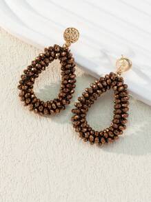 Crystal Beaded Water Drop Earrings - Khaki - View 5
