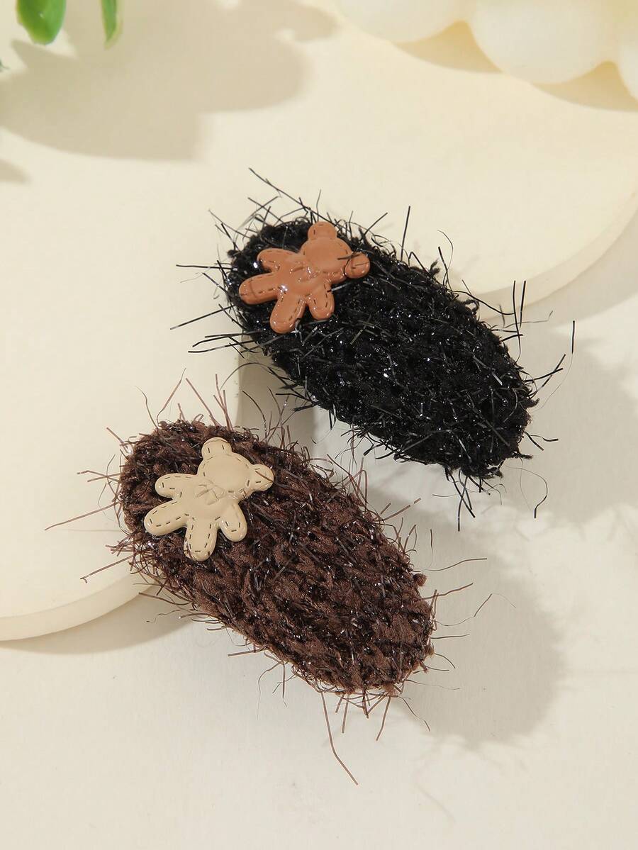 2入組閃亮泰迪熊髮夾，鱷魚夾，側邊夾，可愛甜美的學生裝飾髮飾，適用於日常穿著，節日派對，送禮佳品