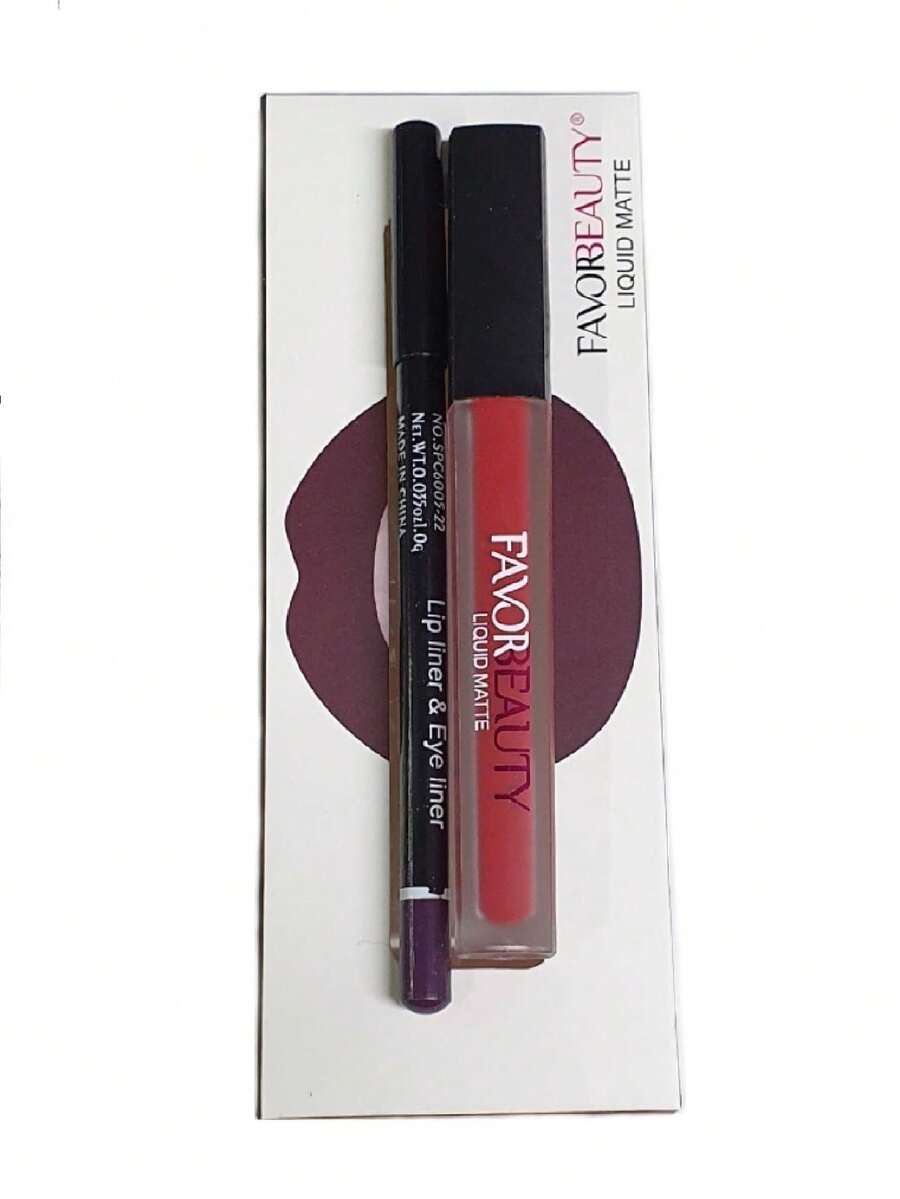 Set Labial Liquido Matte + Lápiz Delineador de Labios, tonos mixtos - Rosa Roja - Ver 1