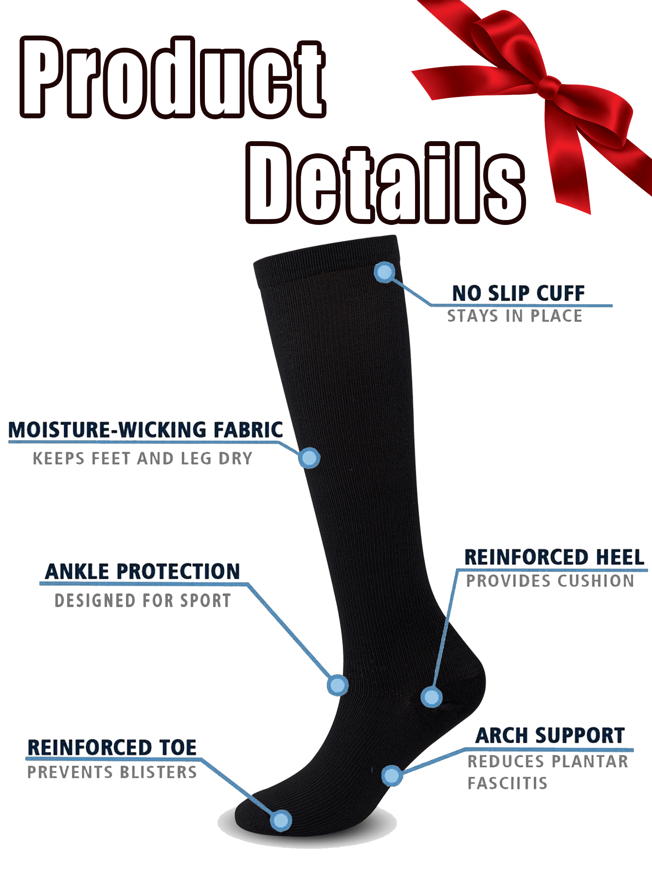 4 Pairs Copper Wellow Compression Socks Gift Women Men 1515 mmhg Knee