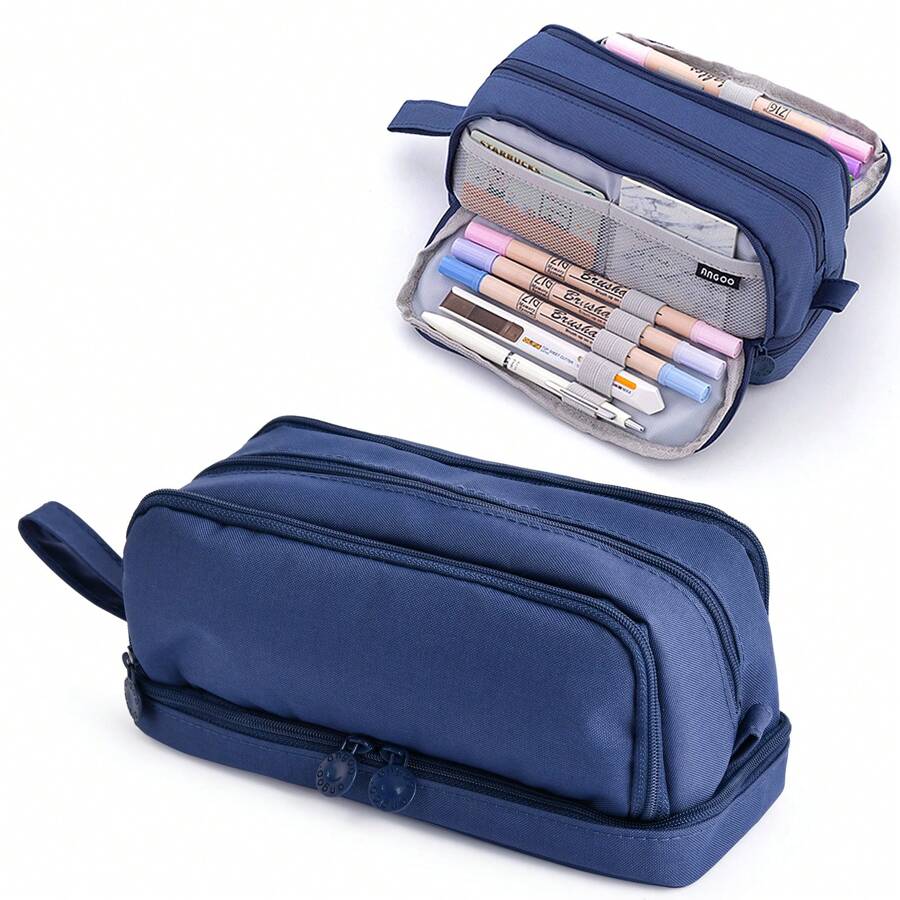 Large-Capacity Pencil Case, Pencil Bags, Pencil Case With 4 Compartments, Stationery Storage, Suitable For Boys And Girls, Suitable For School, Office - Blue - View 1