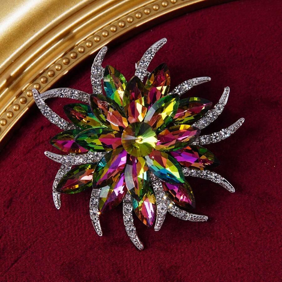 1pc Korean Style Rhinestone Decor Shiny Purple Flower Brooch, Exquisite & Versatile Pin Accessory For Clothes Valentines,Mom,Mother,Mother's Day,Gift - the flowers - View 1