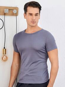 Nam 3pcs Mùa hè Set bộ đồ thể thao , Bao gồm Làm khô nhanh Thoáng khí Khỏe mạnh  chạy Lỏng lẻo Tập huấn Áo thun Quần áo tập thể hình Nam - Xám - Xem 4