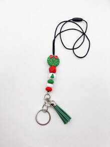 1pc Christmas Themed Silicone Beaded Non-detachable Keychain Lanyard For Office Id, Badge, Necklace, Gift - Red - View 6