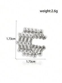 1副簡約時尚多功能歐美風格金屬珠子和仿珍珠細節c形別緻耳夾 - 金黃色 - 查看 5