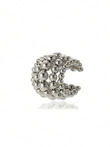 1副簡約時尚多功能歐美風格金屬珠子和仿珍珠細節c形別緻耳夾 - 金黃色 - 查看 9