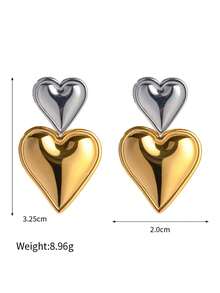 1pair Manufacturer Custom Service Smooth Heart-Shaped Silver Plated Stainless Steel Drop Earrings For Women Party Wearing - Yellow Gold - View 16