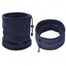 1 Pieza Braga De Cuello De Forro Polar Grueso Para Niños, Calentador De Cuello Con Cordón Ajustable, Capucha Multifuncional - Azul Marino - Ver 2
