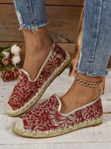 2024 Nova Chegada Feminina Moda Casual Sapatos Planos, Cor Sólida Com Touca De Tecido E Decoração De Corda - Vermelho - Ver 4