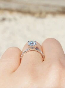 ESBERRY 1枚3克拉莫桑石訂婚戒指,婚禮手環s925純銀圓型承諾戒指,永恆戒指,紀念日禮物,女性奢華珠寶禮物 - 銀色 - 查看 4