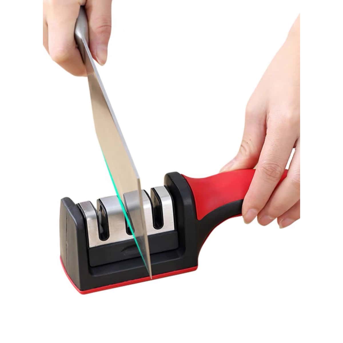 Afilador de cuchillos manual 3 en 1: Barras de diamante para afilar, carburo de tungsteno para dar forma y afilar, piedra de cerámica para afilar y pulir la hoja. Oferta del - Rojo - Ver 1