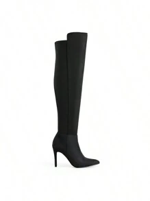 Women's Sexy Long Stretch Over The Knee Thigh High Boots Fashion Pointed Toe Stiletto High Heels Boots With Elastic Shaft And Side Zipper For Autumn Party Prom Festival Wearing - DA LỘN MÀU ĐEN - Xem 3