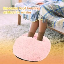 Usb暖腳器電熱靴墊可充電坐墊大口袋毛絨腳套快速加熱鞋冬季辦公室家用熱按摩舒適暖腳拖鞋(灰色)