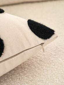 1pc Embroidery Decor Towel Fabric Pillow Cover, Washable - Black - View 5