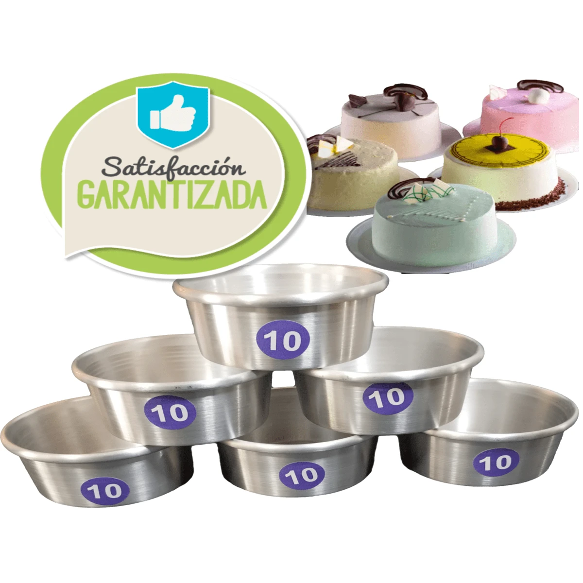 Set de 6 Moldes de 10cm para Mini Pastel o Chocoflan Individual de Aluminio - Gris - Ver 1