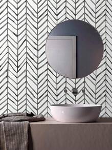 1PC Boho Stripe Peel and Stick Wallpaper Herringbone Black White Vinyl Self Adhesive Room Decor Contact Paper - Black and White - View 6