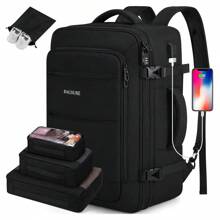 Bruno Cavalli Travel Backpack 42L Carry On Backpack Flight Approved Expandable Travel Backpack Carry On Backpack Luggage Daypack With Packing Cubes, Waterproof Weekender Bags For Women Men - Black - View 1