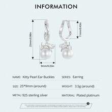 bamoer 1 đôi 925 sterling bạc Vỏ trai Tai Khóa Dễ thương Kitty Vòng khuyên tai Đối với phụ nữ Quà sinh nhật Tốt Đồ trang sức - Bạc - Xem 7