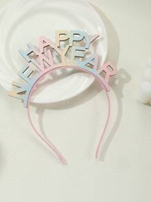 新年髮箍-簡約彩虹雙面閃粉’happy New Year’字母髮箍 - 彩色 - 查看 1