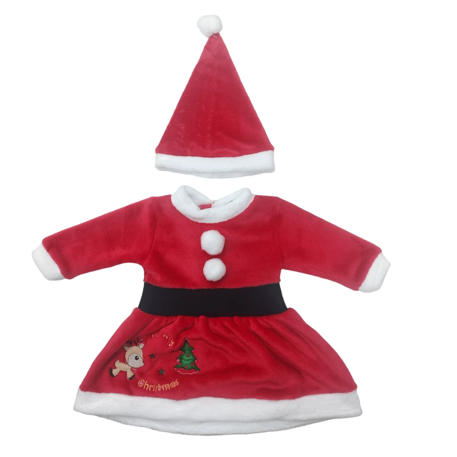 Vestido Navideño Bordado Santa Claus Con Gorrito para Bebé Niña - Rojo - Ver 1